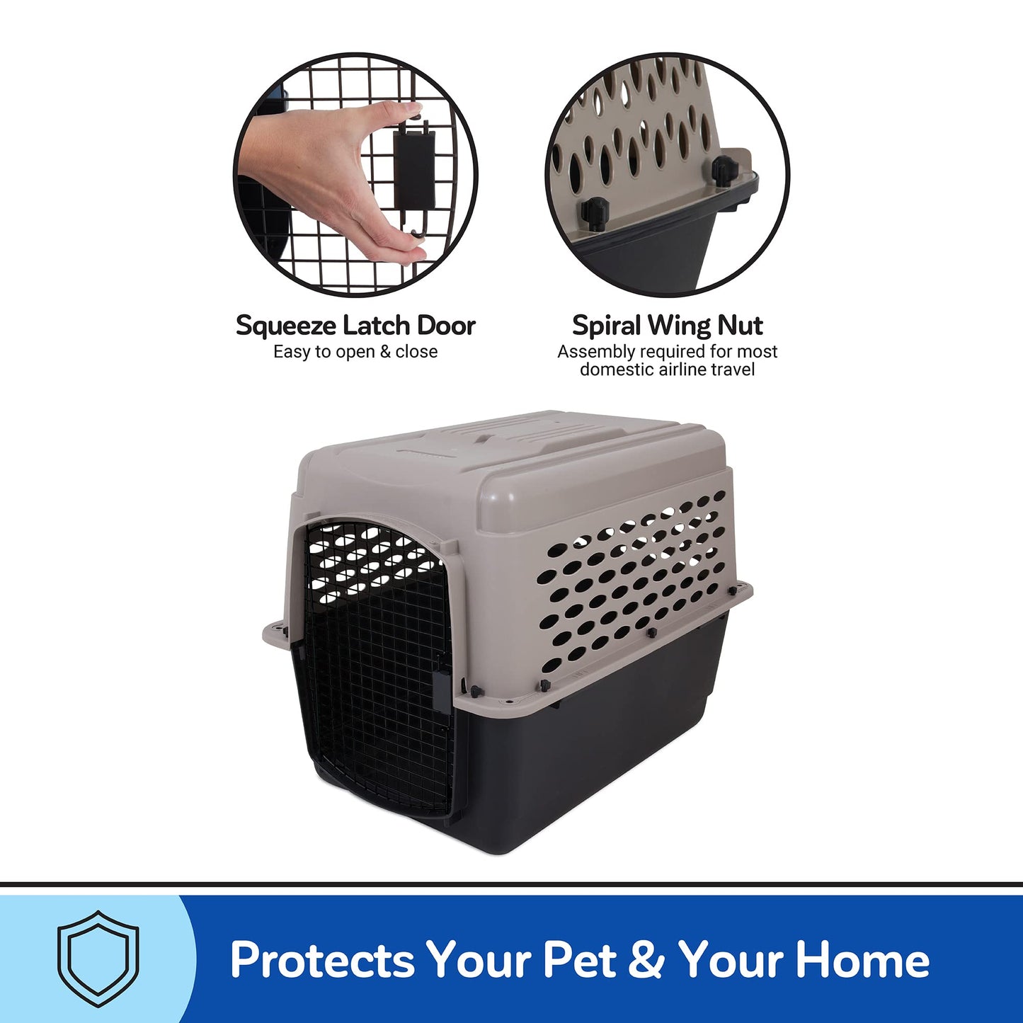 Petmate Vari Dog Kennel - Portable Dog Carriers & Crates for Large Dogs, Airline-Friendly, Durable Plastic, Pet Carrier For Home and Travel, 36 Inches, Taupe and Black