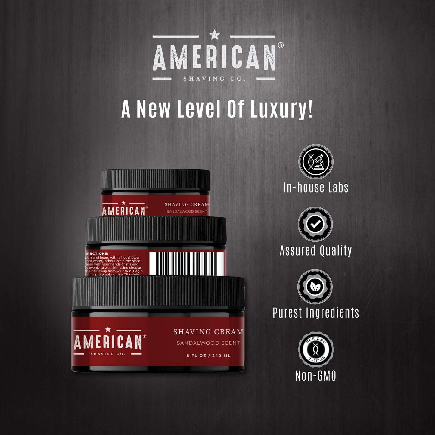 American Shaving Co. Sandalwood Shaving Cream For Men 8 Oz, Made in USA, Easy Application, Quality Potent Ingredients, Long-Lasting, Non-GMO, GMP Certified, Cruelty-Free Products