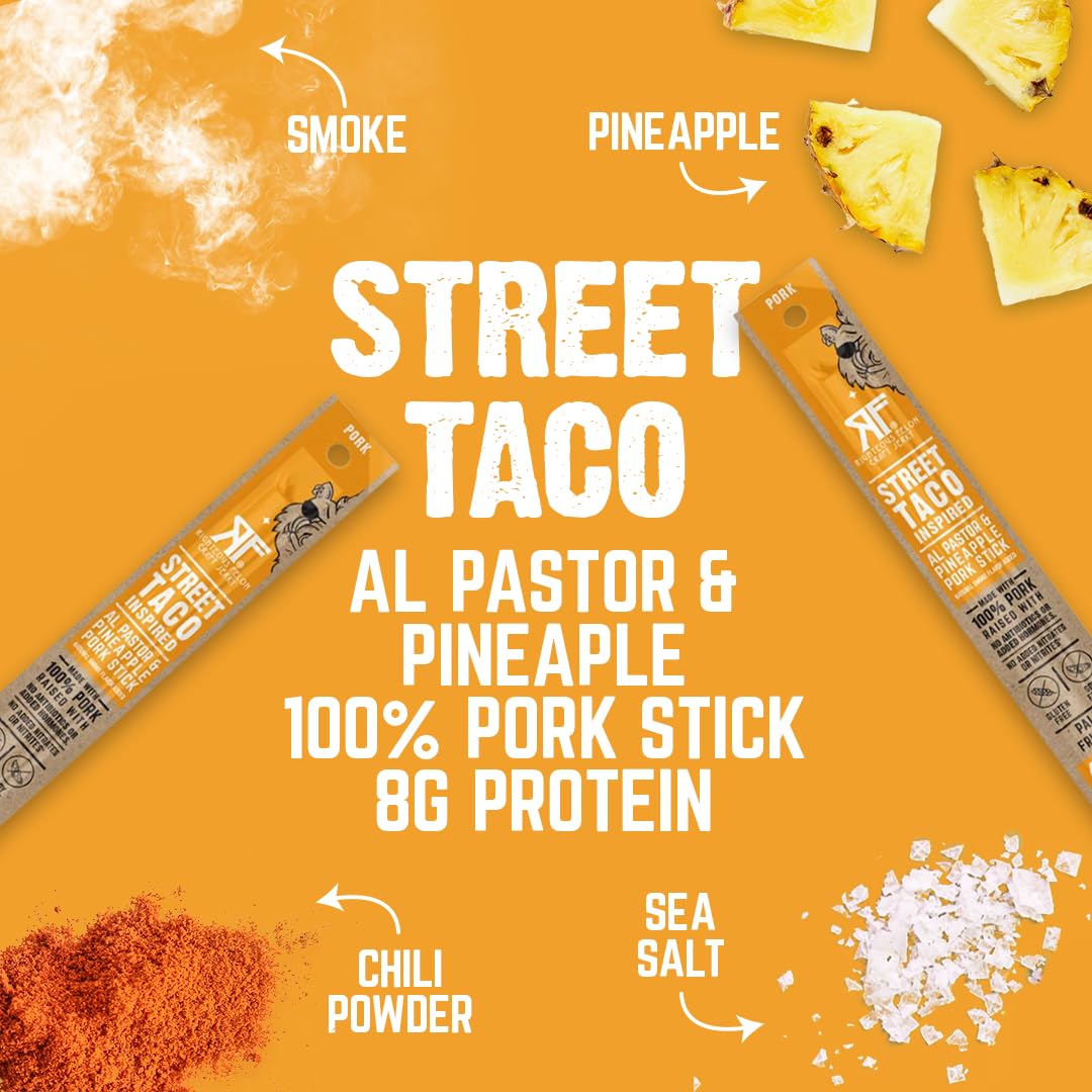 Righteous Felon Meat Sticks | 100% Pork Sticks | Gluten Free & Keto Meat Sticks | Low Sugar & High Protein Pork Sticks | Healthy Snack for Adults | Jerky Gifts for Men | Street Taco, 10 Pack
