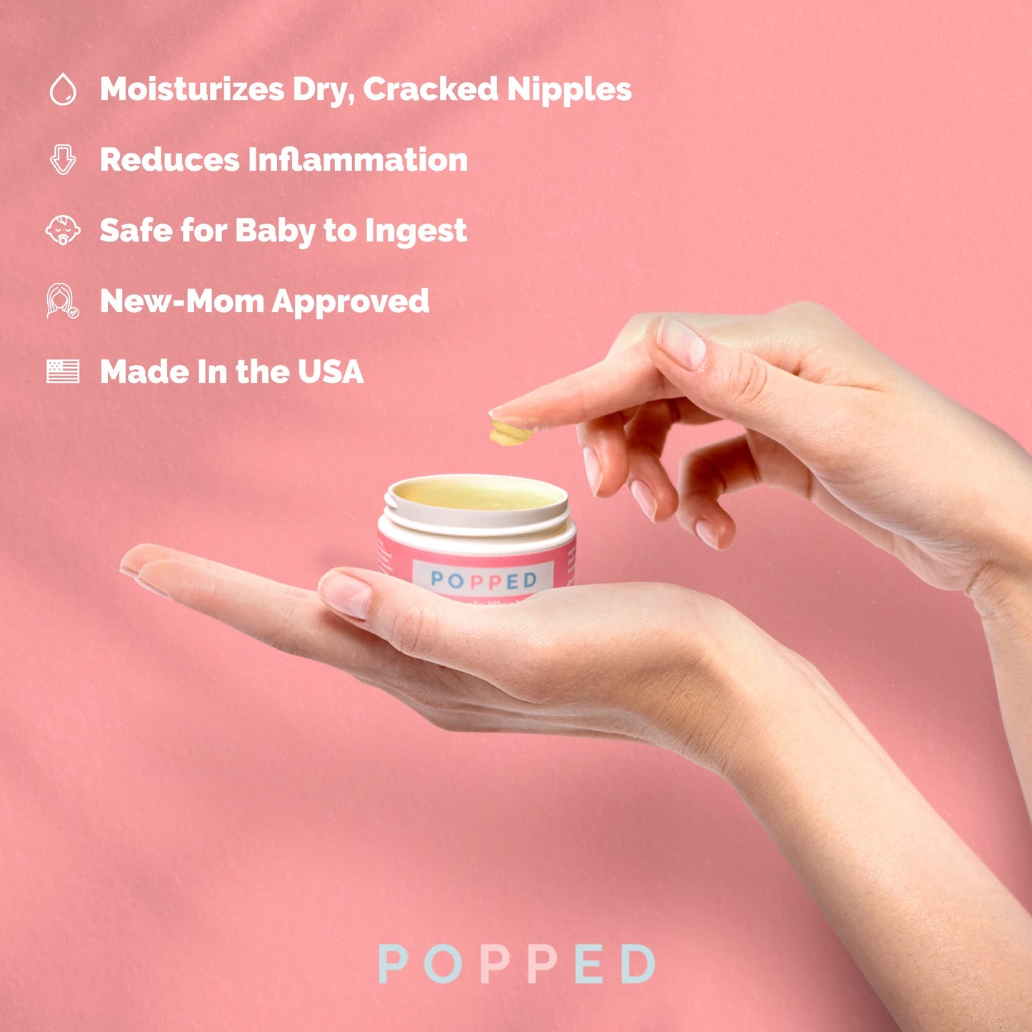 Popped Organic Nipple Butter | Made in the USA | Moisturizing Nipple Cream for Sore, Dry, and Cracked Nipples | Postpartum Essential Balm for Breastfeeding, Nursing (2 fl oz)
