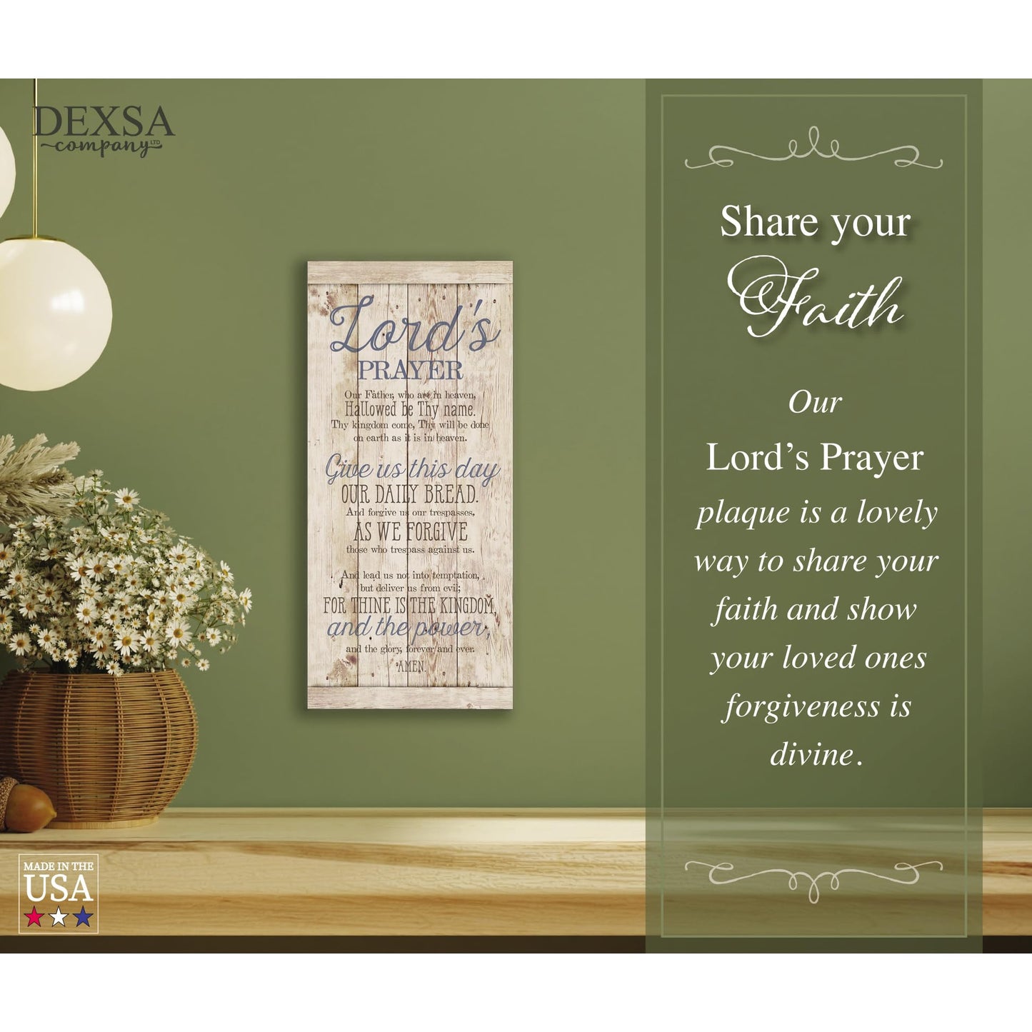 DEXSA Lord's Prayer Wood Plaque - Made in the USA - 5.5x12 - Frame Wall Hanging Decoration | Our Father, who art in heaven, hallowed be Thy name. Thy Kingdom come | Christian Family Home Decor Saying
