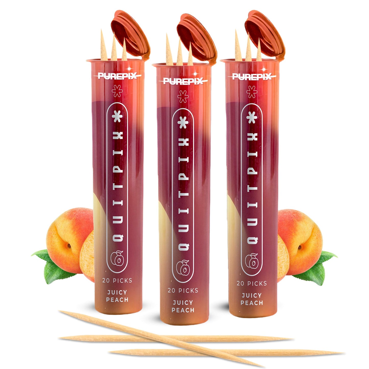 PurePix Premium Flavored Toothpick - Extra Thick Boosting Flavored Toothpicks with Lobelia to Help Quit Smoking - Oral Fixation - Nicotine Free - Natural (Juicy Peach 3 Pack)