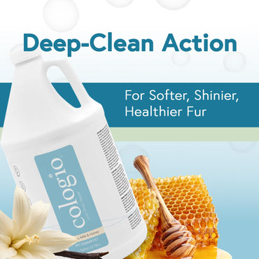 Cologio Dog Shampoo with Manuka Honey – Odor Eliminator & Itch Easing for Dry, Sensitive Skin – Gentle & Moisturizing Groomer-Developed Formula – Paraben-Free, Made in USA - 1 Gallon