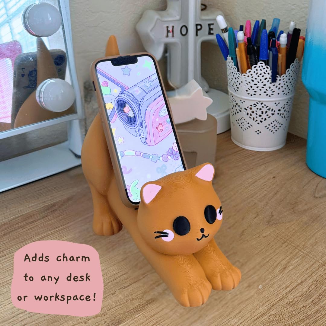 Stretching Kitty Phone Stand Holder | Cute Cat Phone Stand for Desks, Bedrooms, Living Rooms | Great for Video Chats | Made in USA