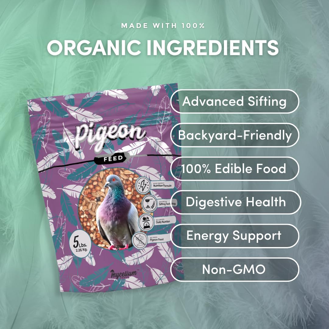 Mycelium Organic Pigeon Feed (5 LB Bag) | Complete Wild Bird Food for Energy & Daily Nutrition | Natural Seed Blend for Ground Feeders | Non-GMO, No Fillers or Additives, Made in USA