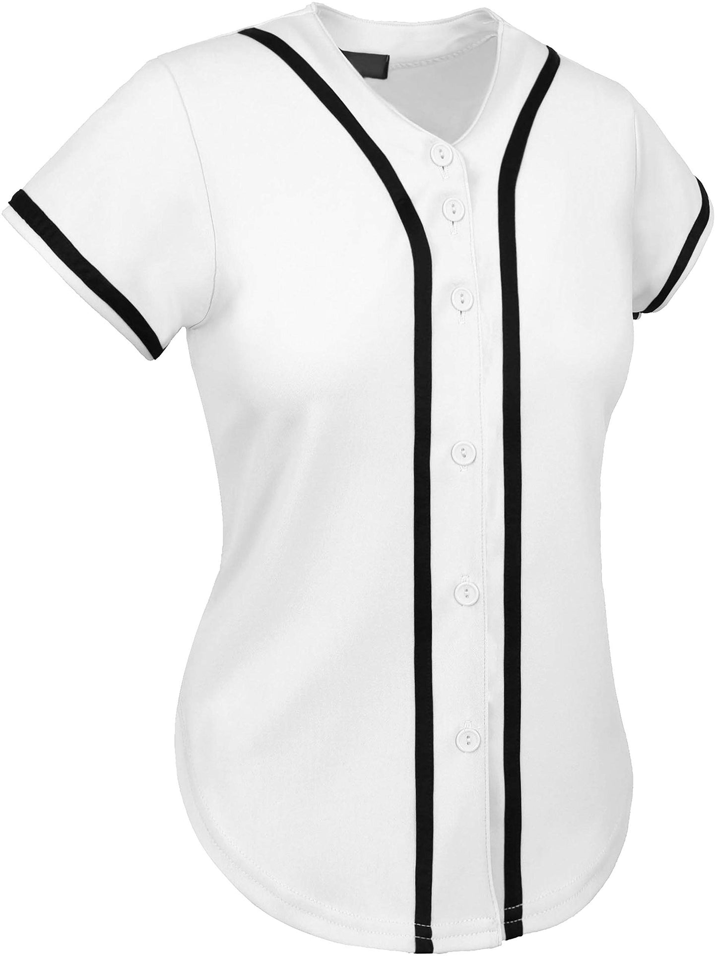 Hat and Beyond Womens Baseball Jersey Button Down Tee Short Sleeve Softball Active Shirts Made in USA (Large, 3up01 White/Black)