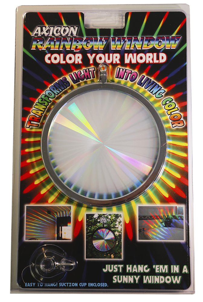 Rainbow Symphony- Rainbow Window Suncatcher, Axicon Prism Pattern, with Bonus Rainbow on Board Sun Catcher, Made in USA