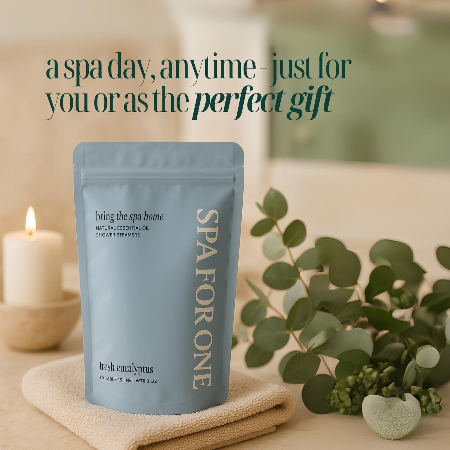 Spa For One Aromatherapy Shower Steamers 10 Pack - Made in USA with Natural Eucalyptus Essential Oils - Gifts for Fathers Day, Birthday Gifts for Women and Men, Stress Relief & Relaxation