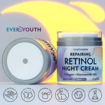 Night Cream Face Moisturizer for Women with Retinol, Collagen, Niacinamide, Anti Aging Overnight Face Mask, Made in USA, Niacinamide Serum Facial Moisturizer Anti Wrinkle Cream for Women, 1.7oz