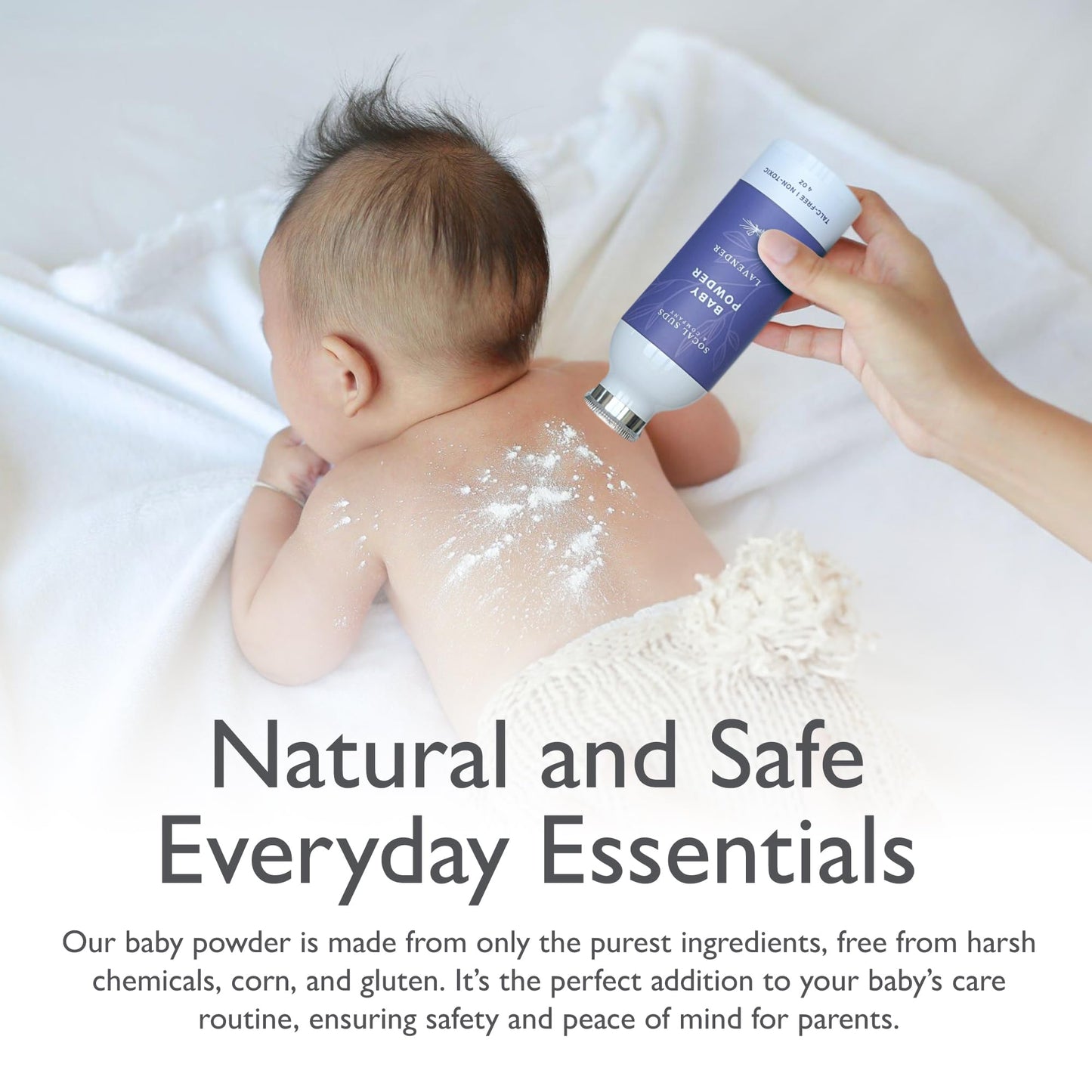 SoCal Suds & Company - Natural Baby Powder Talc-Free - Newborn Essentials with Arrowroot Powder, Kaolin, Aspen Bark Extract for Soft Soothing Protected Skin - Gentle Absorption - Lavender, 4oz