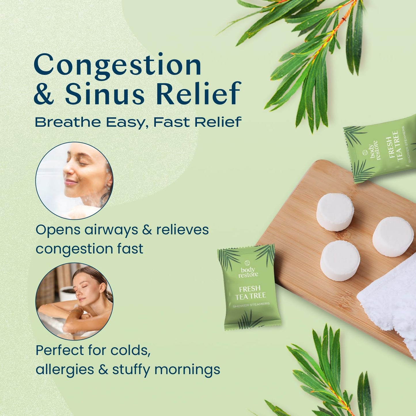 Body Restore Shower Steamers Aromatherapy 15 Pack - Birthday Gifts for Women, Men, Travel Essentials, Stress Relief, Relaxation, Self Care, Bath Bombs - Tea Tree