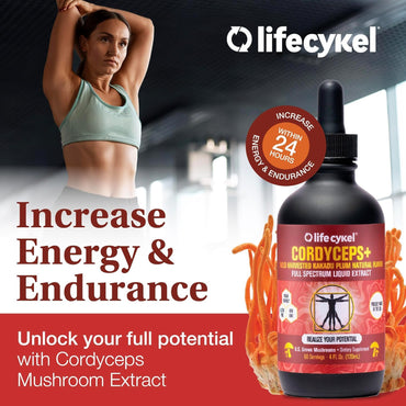 Life Cykel Cordyceps + Lions Mane Extract Performance Pack - Organic Mushroom Supplement for Energy, Focus & Mental Clarity - USA Made, Pure & Potent Mushroom Liquid Drops for Adults