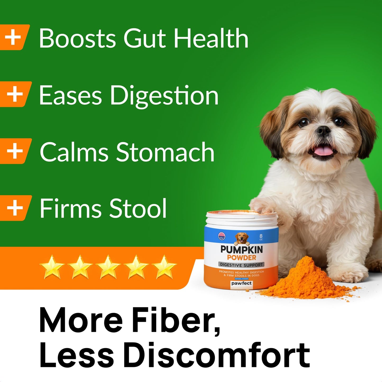 PAWFECTCHEW Pumpkin Powder for Dogs - 8oz Powdered Supplement High Fiber for Dogs Stool Softener - Treat Diarrhea, Constipation, Upset Stomach, Food Sensitivity - Improve Digestion - Made in USA