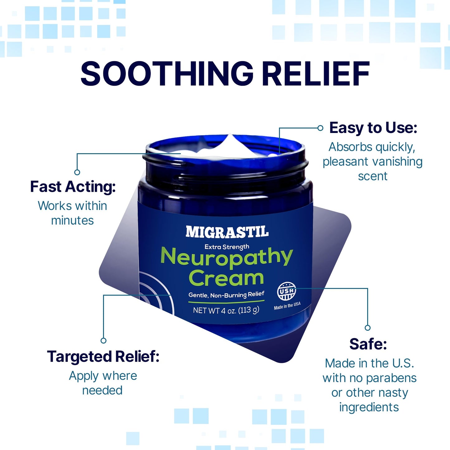 Basic Vigor Migrastil Neuropathy Relief Cream Extra Strength for Feet, Legs, and Hands. Made in The USA. Vegan and Cruelty-Free, Non-Greasy, Gentle, Non-Burning with Cooling Effect (4 oz.)