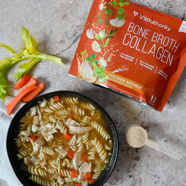 Vitauthority Bone Broth Collagen Delicious Chicken Noodle Flavored - Packed with 16g of Protein & Types I, II, III - Nourishes Skin, Hair, Nails, Joints, & Gut - Beef BoneBroth