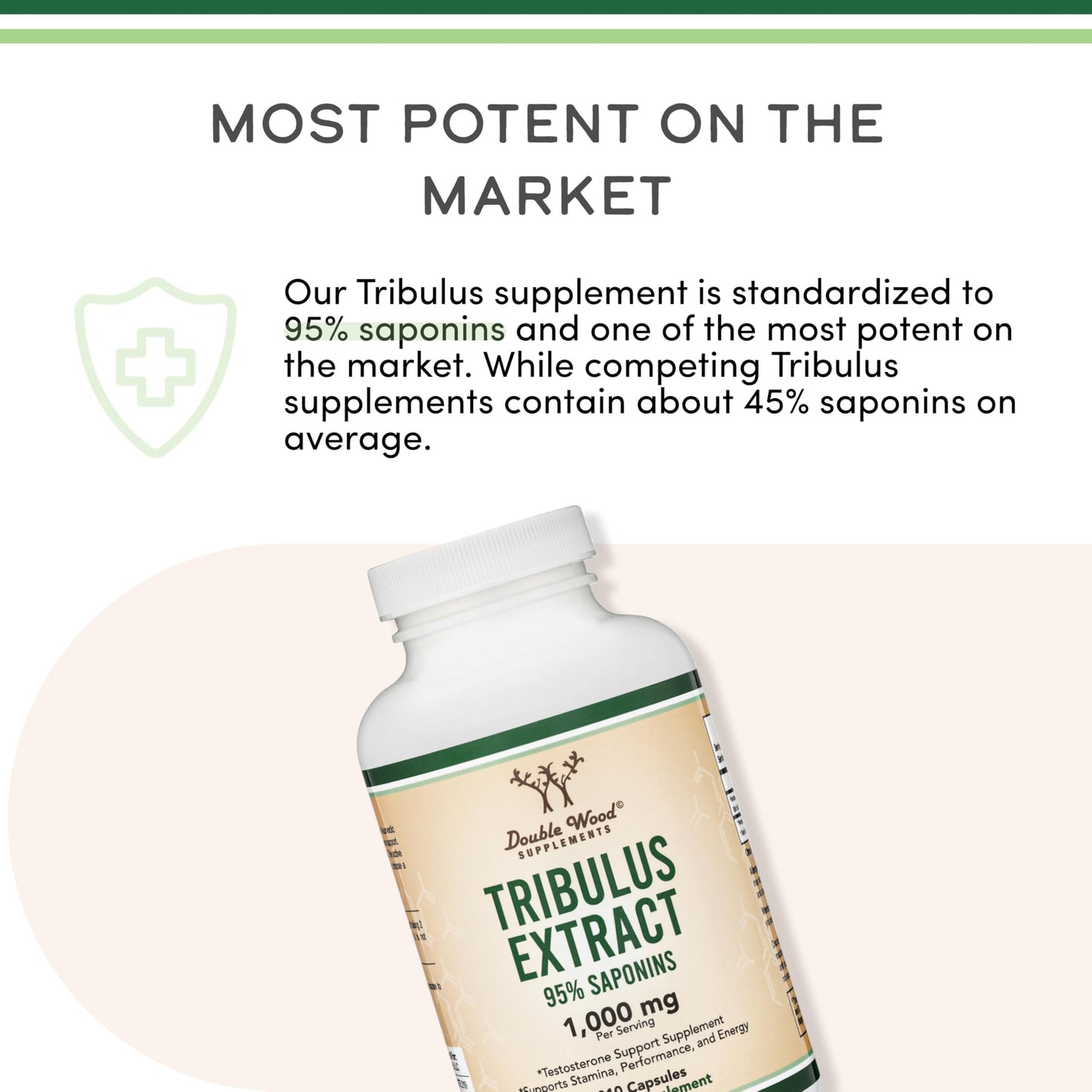 Tribulus Terrestris for Men (Purest 95% Saponin Content) 210 Capsules, 1,000mg Concentrated Fruit Extract (Third Party Tested, Vegan Safe, Non-GMO) for Stamina and Energy by Double Wood