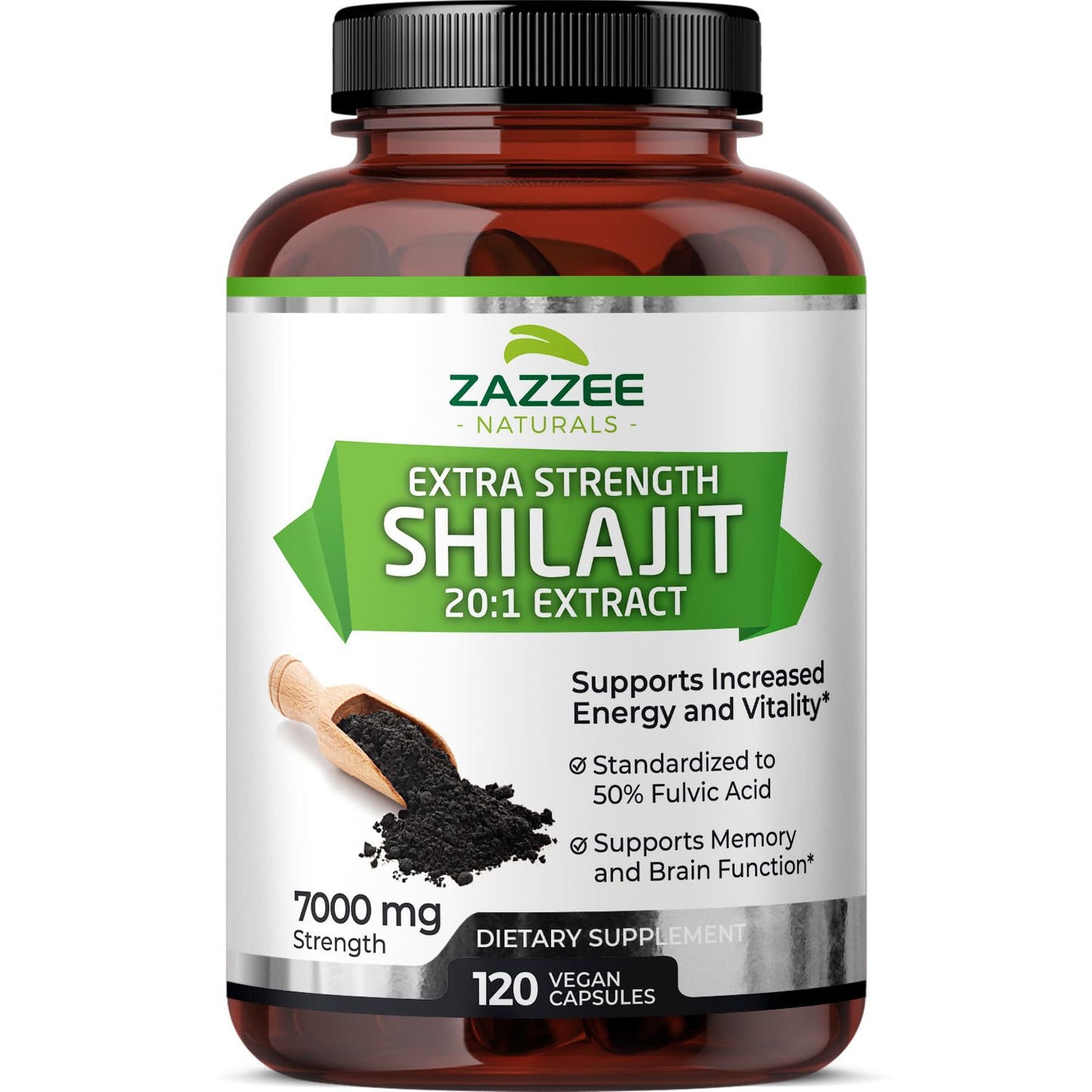 Zazzee 100% Pure Organic Himalayan Shilajit 20:1 Extract, 7000 mg Strength per Capsule, 50% Fulvic Acid, 120 Servings per Bottle, 20X Potency, Rich in Trace Minerals, Non-GMO, Vegan, Made in The USA