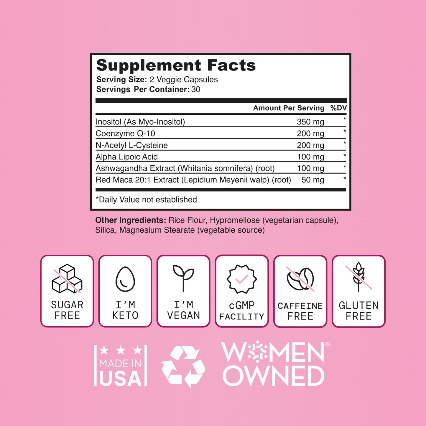 SELF NUTRITION Fertility Support for Women | Conception for Her, Coenzyme Q10, Ashwagandha, Myo-Inositol & More| Support Cycle Regularity & Ovulation| Vegan, Non-GMO, USA Made-60 Capsules
