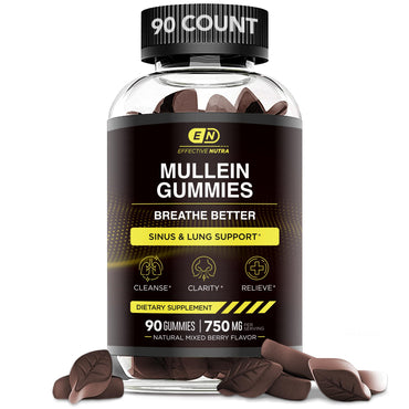 EFFECTIVE NUTRA 9in1 Mullein Gummies | Lung and Sinus Support for Cleanse, Clarity, and Relief | Vegan, Gluten-Free, Non-GMO Supplement | Natural Berry Flavor, 45-Day Supply, Made in USA (90ct)