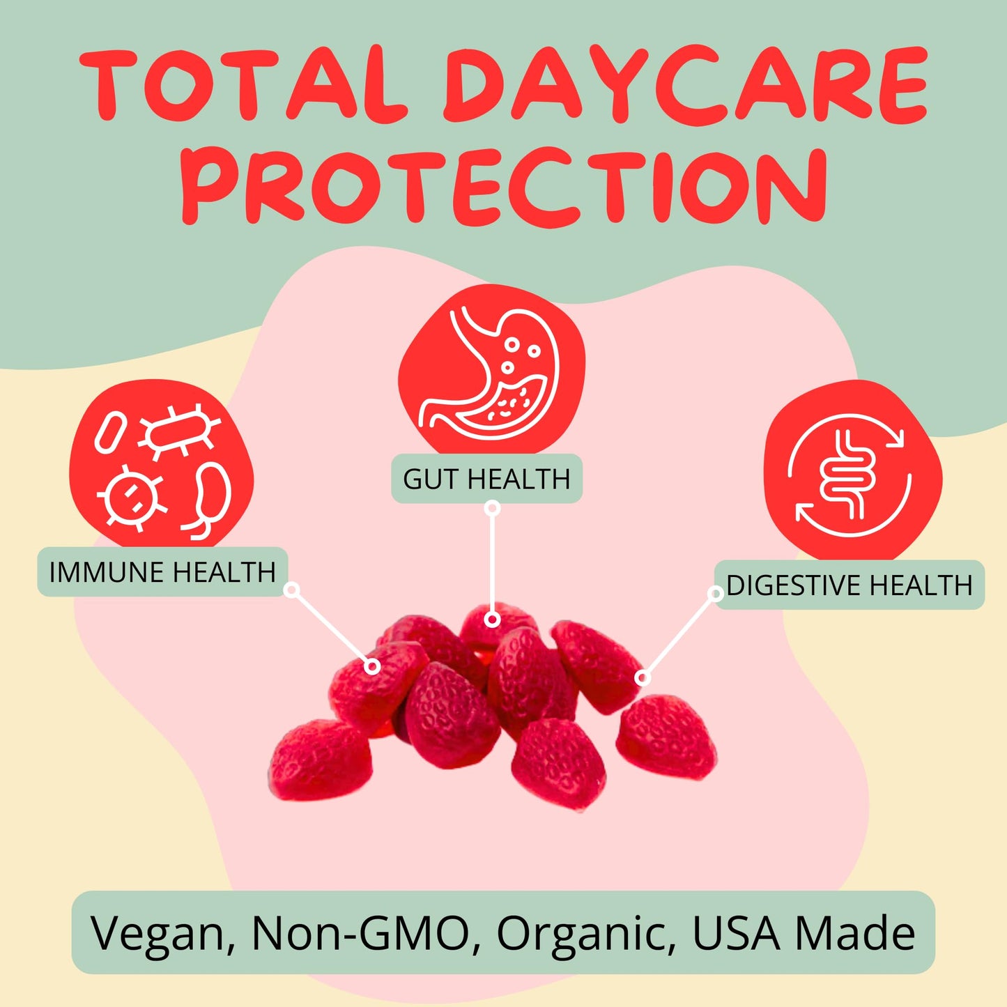 Kids Probiotics Gummies – Daycare Formulated Immunity Gummies - Immune System Boost & Improved Regularity - Plant-based Organic, 2.5 Billion CFU - DE111 Bacillus Subtilis - Strawberry – 1 Month Supply