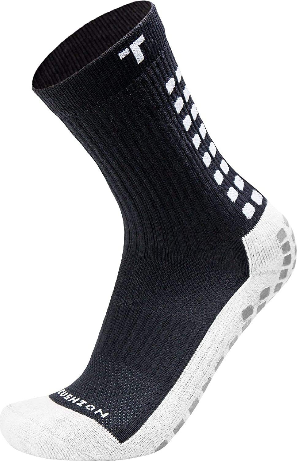 Trusox 3.0 Cushioned Grip Socks, Made in the USA, Non Slip Grippy Soccer Crew Socks for Men & Women with Grip Inside and Out for Football and Soccer, Black, Medium