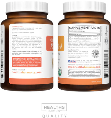 USDA Organic Ashwagandha Supplement - High Potency Ashwagandha Pills Made With Organic Black Pepper for Enhanced Absorption - Vegan Non-GMO Made in the USA & Lab Verified (2 Months Supply)