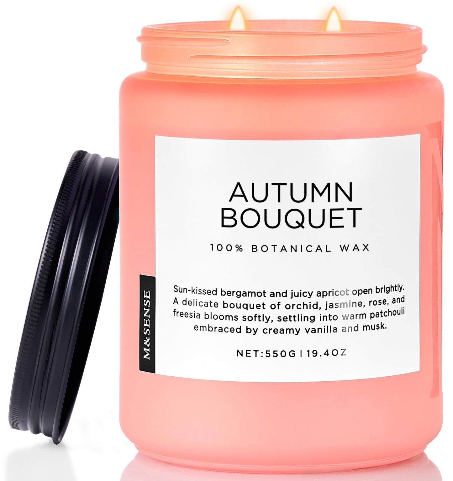 M&SENSE Fall Candle Autumn Flower Scented, Large 19.4oz Natural Soy Wax 110 Hours Burn Time Clean Non Toxic Candle Classic 2 Wicks Gifts