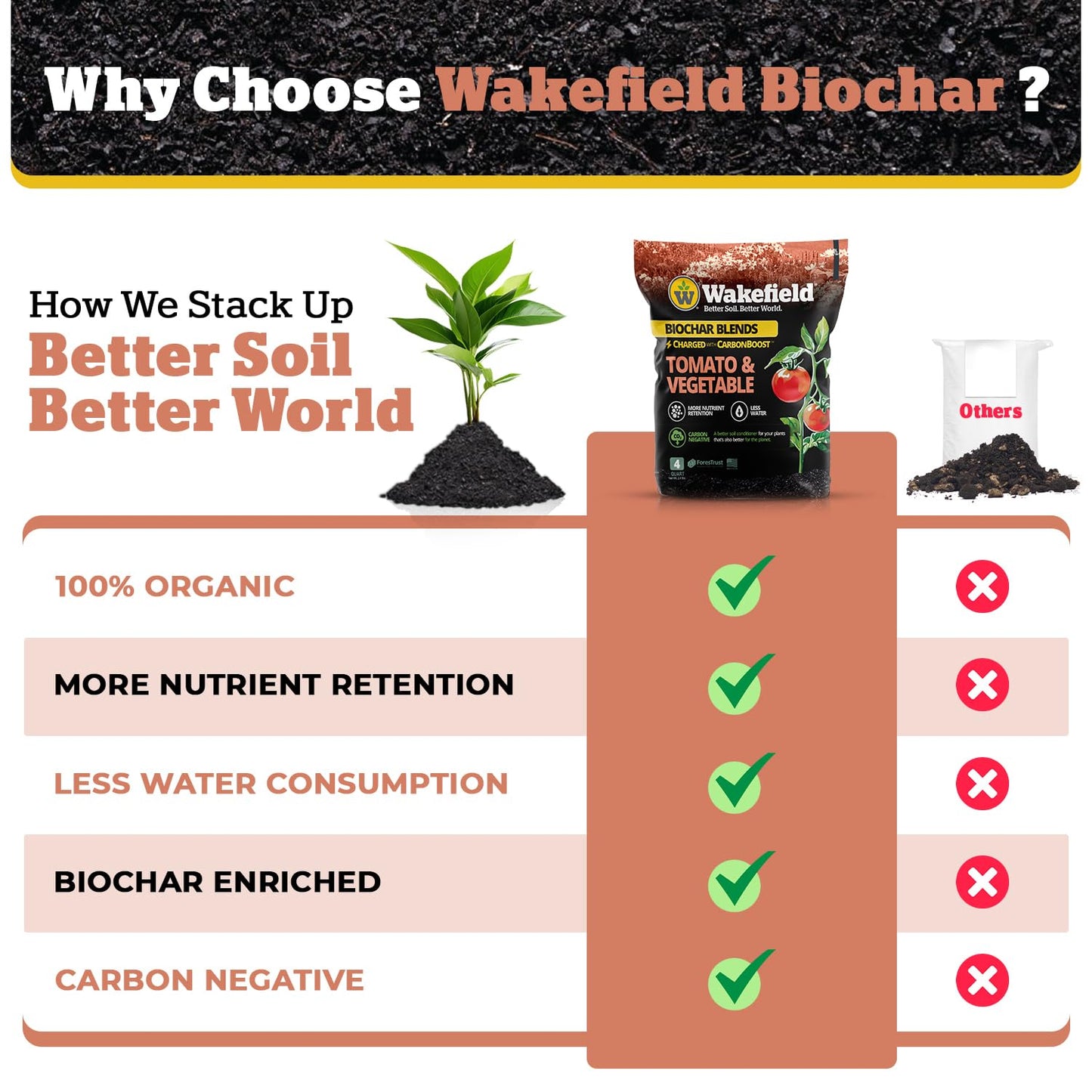 Wakefield Premium Biochar Blend – Organic Potting Soil for Vegetables, Tomatoes & Gardens – Potting Mix Enriched with Humic Acid & CarbonBoost – Versatile Top Soil for Indoor & Outdoor Plants-4quarts