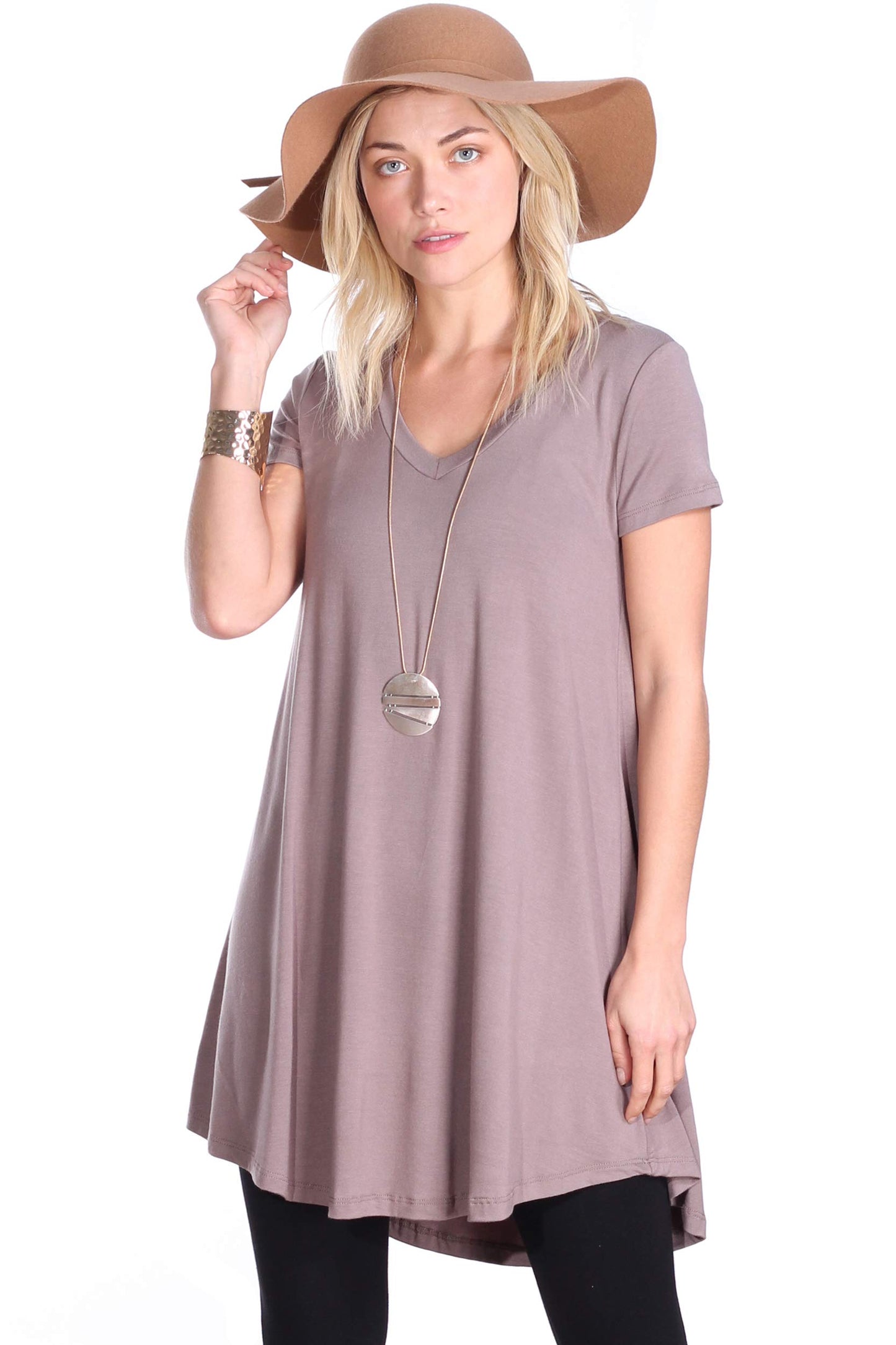 Popana Womens Short Sleeve Summer Tunic Tops to Wear with Leggings Loose Fit Made in USA Toffee