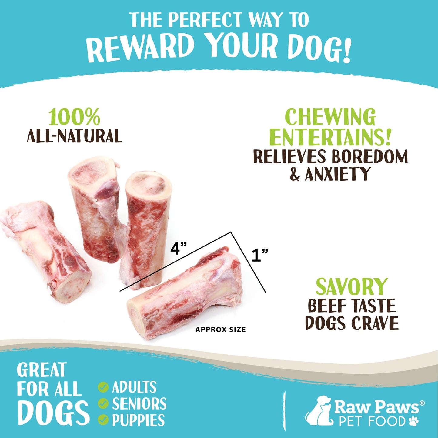 Raw Paws Pet Beef Whole Raw Frozen Marrow Bones for Dogs Large, 12-ct - Made in USA Frozen - Raw Meaty Bones for Large Breeds - Beef Marrow Bone Dogs