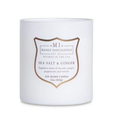 Manly Indulgence Sea Salt & Ginger Scented Candles for Men, 15 oz Wooden Wick, Fathers Day Candle, 60H Burn, Candles for Home Scented - Made in The USA