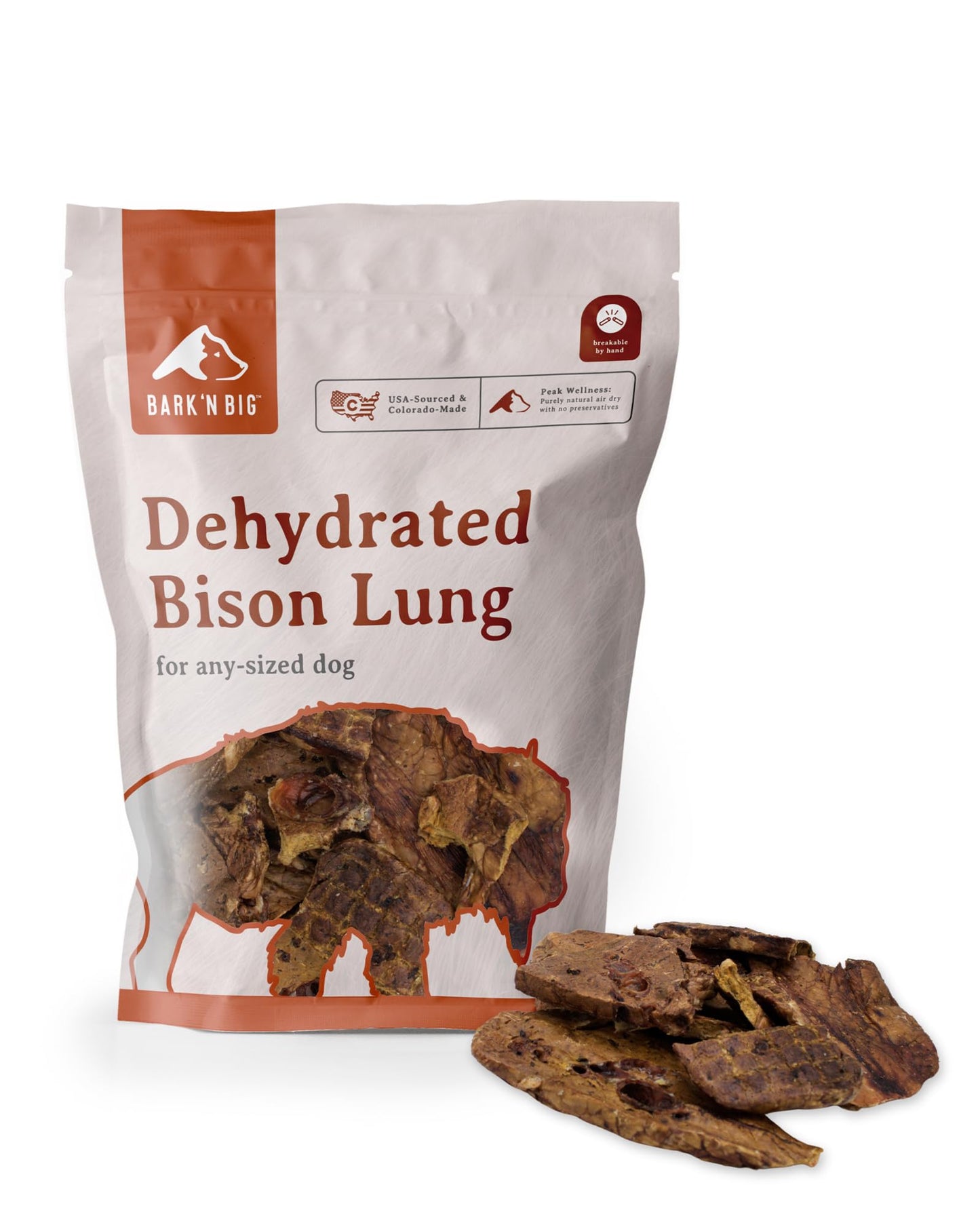 BARK'N BIG Bison Dog Treats - Single Ingredient Lung Dog Treats - Made & Sourced in USA - Dehydrated Bison, High Protein, Low Fat, Easily Digestible for Dogs with Sensitive Stomachs - 5 oz