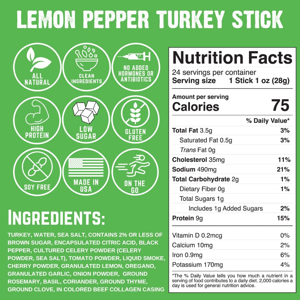 Righteous Felon Meat Sticks | 100% Turkey Sticks | Gluten Free & Keto Meat Sticks | Low Sugar & High Protein Turkey Sticks| Healthy Snack for Adults | Jerky Gifts for Men | Lemon Pepper, 10 Pack