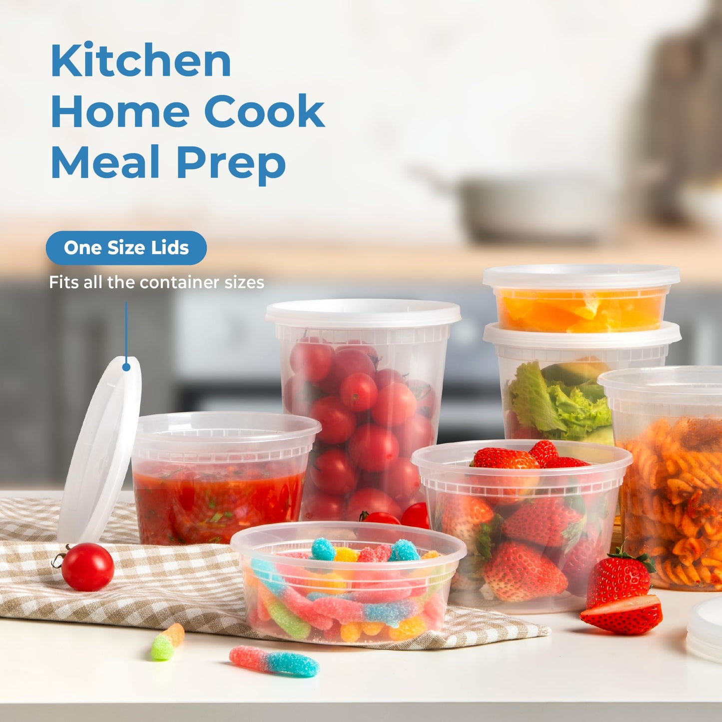 Fit Meal Prep Deli Containers with Lids Variety Pack, US Made Leakproof Assorted Plastic Soup Container, Combo Clear Food Storage Containers for Restaurant, Microwave Freezer Safe