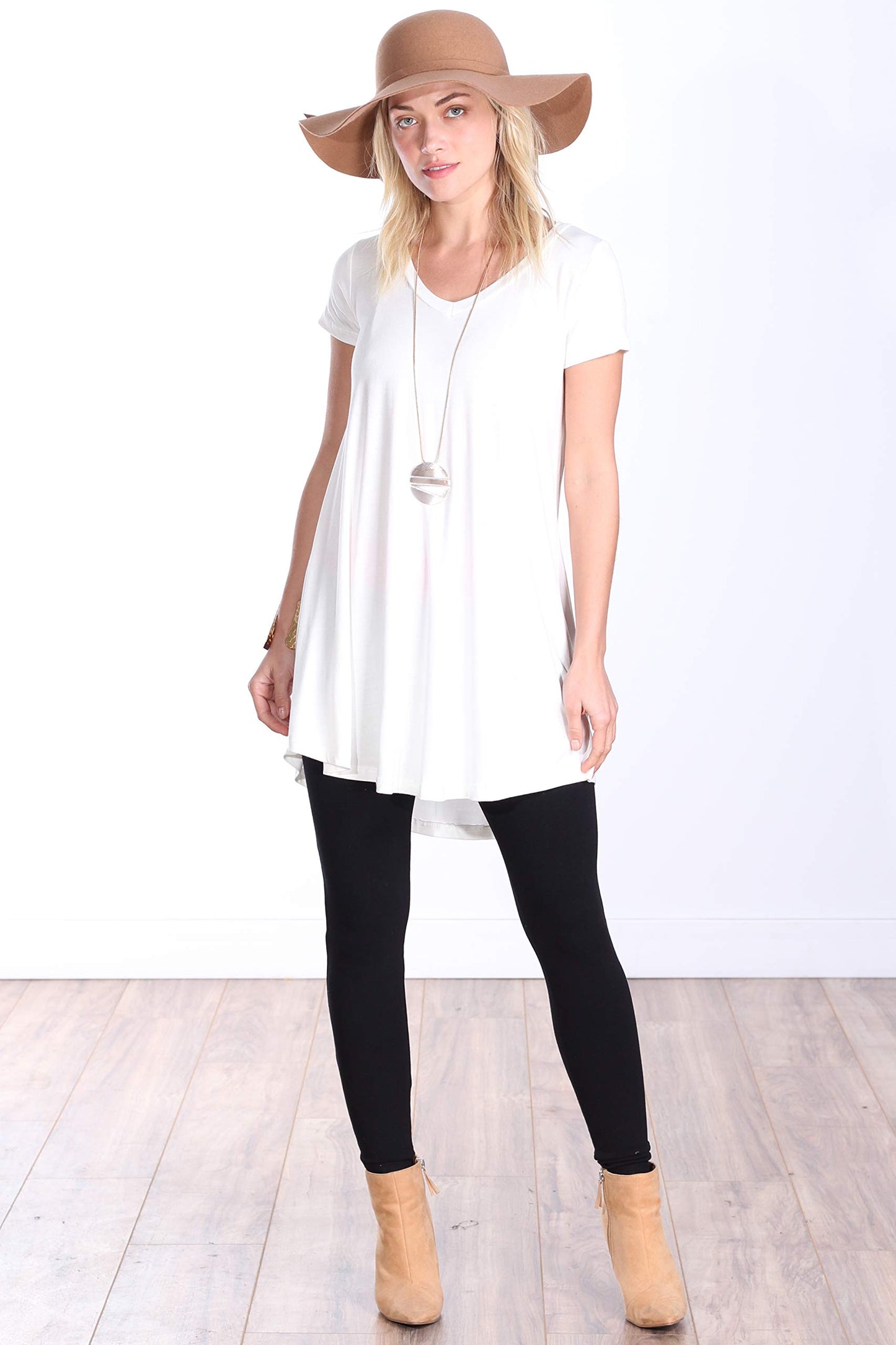Popana Womens Short Sleeve Summer Tunic Tops to Wear with Leggings Loose Fit Made in USA Pearl
