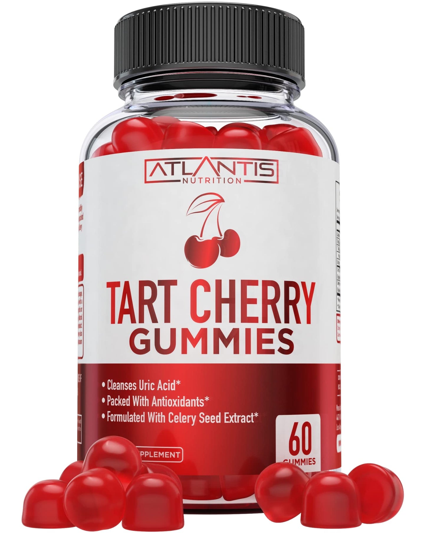 Atlantis Nutrition Tart Cherry Gummies with Celery Seed Extract - Advanced Uric Acid Cleanse for Immediate Gout Relief, Joint Relief & Recovery | Powerful Antioxidant with Joint Support - 60 Gummies
