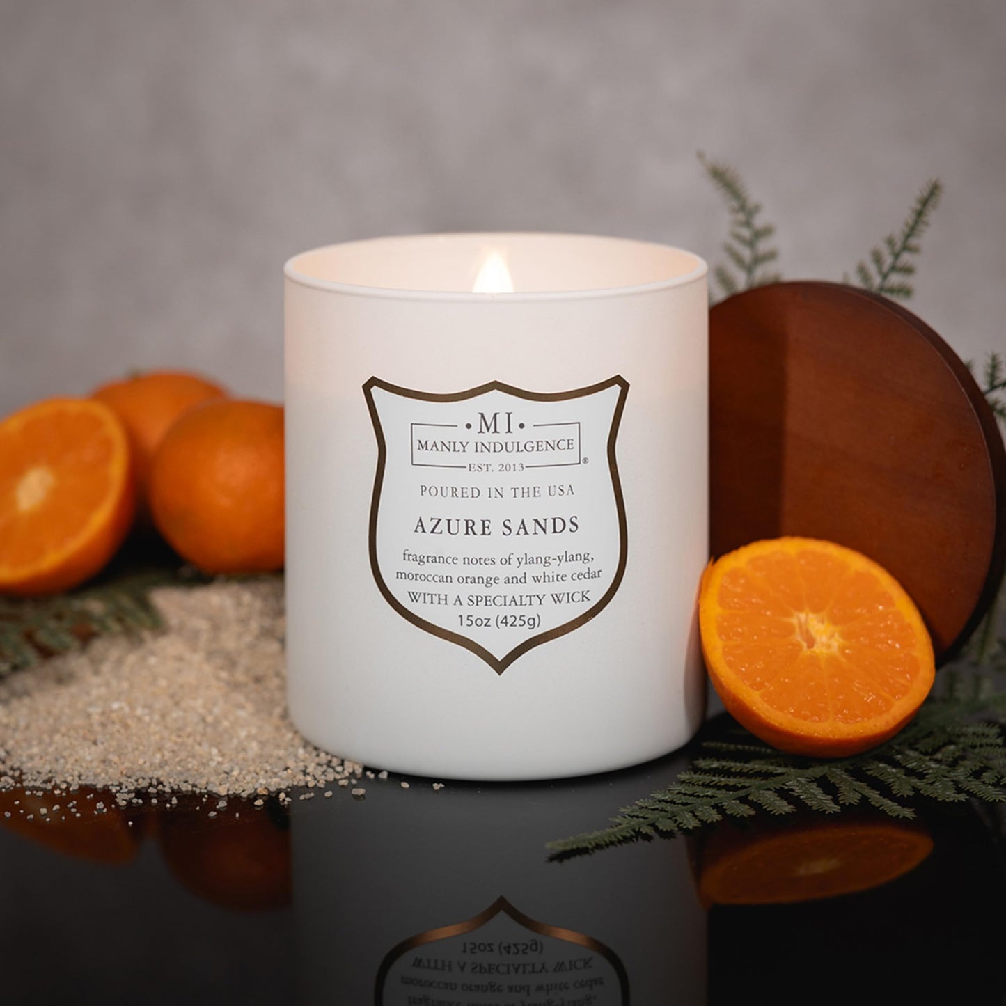 Manly Indulgence Azure Sands Scented Candles for Men, 15 oz Wooden Wick, Fathers Day Candle, 60H Burn, Candles for Home Scented - Made in The USA