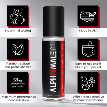 AlphaMale Savage Pheromone Cologne for Men – Long-Lasting Oil Roll-On Perfume con Feromonas para Hombres – Boosts Confidence & Attraction – Compact, Made in USA