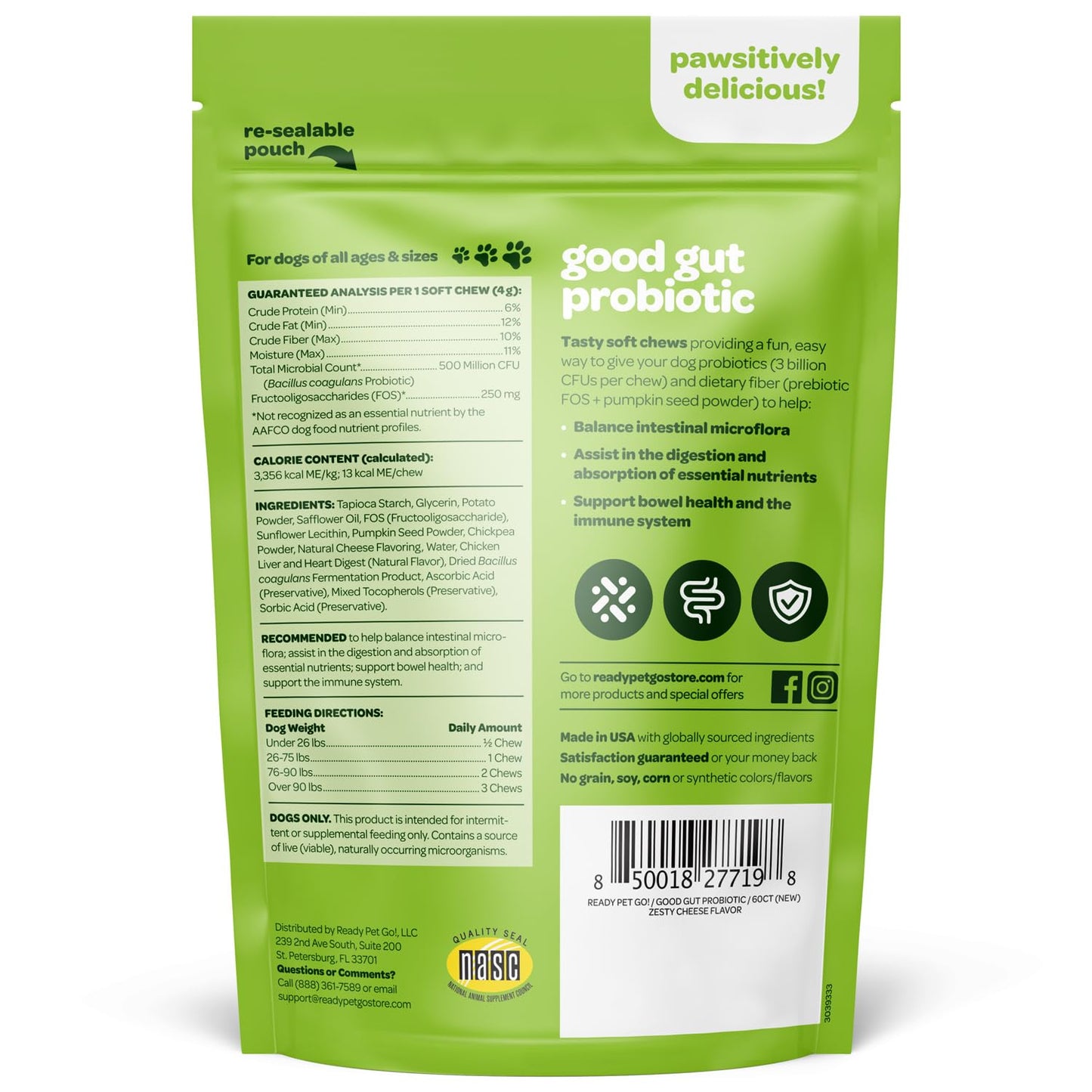Probiotic Chews for Dogs Gut Health | Tasty Pre and Probiotics for Dogs Digestive Health with Pumpkin Dog Probiotics and Digestive Enzymes | NASC Certified & Made in The USA | 60 Chews