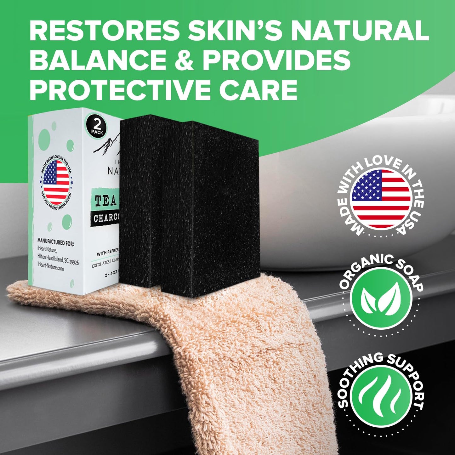 iHeart All Natural Antifungal Soap (2 Packs) Infused with Tea Tree Oil and Charcoal, Refreshing Peppermint Essential Oil Scent - Deep Cleanses, and Hydrates - Perfect for Achieving a Radiant Skin