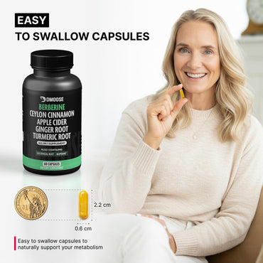 Berberine HCL 1400mg with Ceylon Cinnamon to Support Digestion & Metabolism - 7 in 1 Berberine Supplement, Ceylon Cinnamon, Bioprene, Turmeric, Ginger, Goldenseal & Apple Cider Complex - 60 Capsules