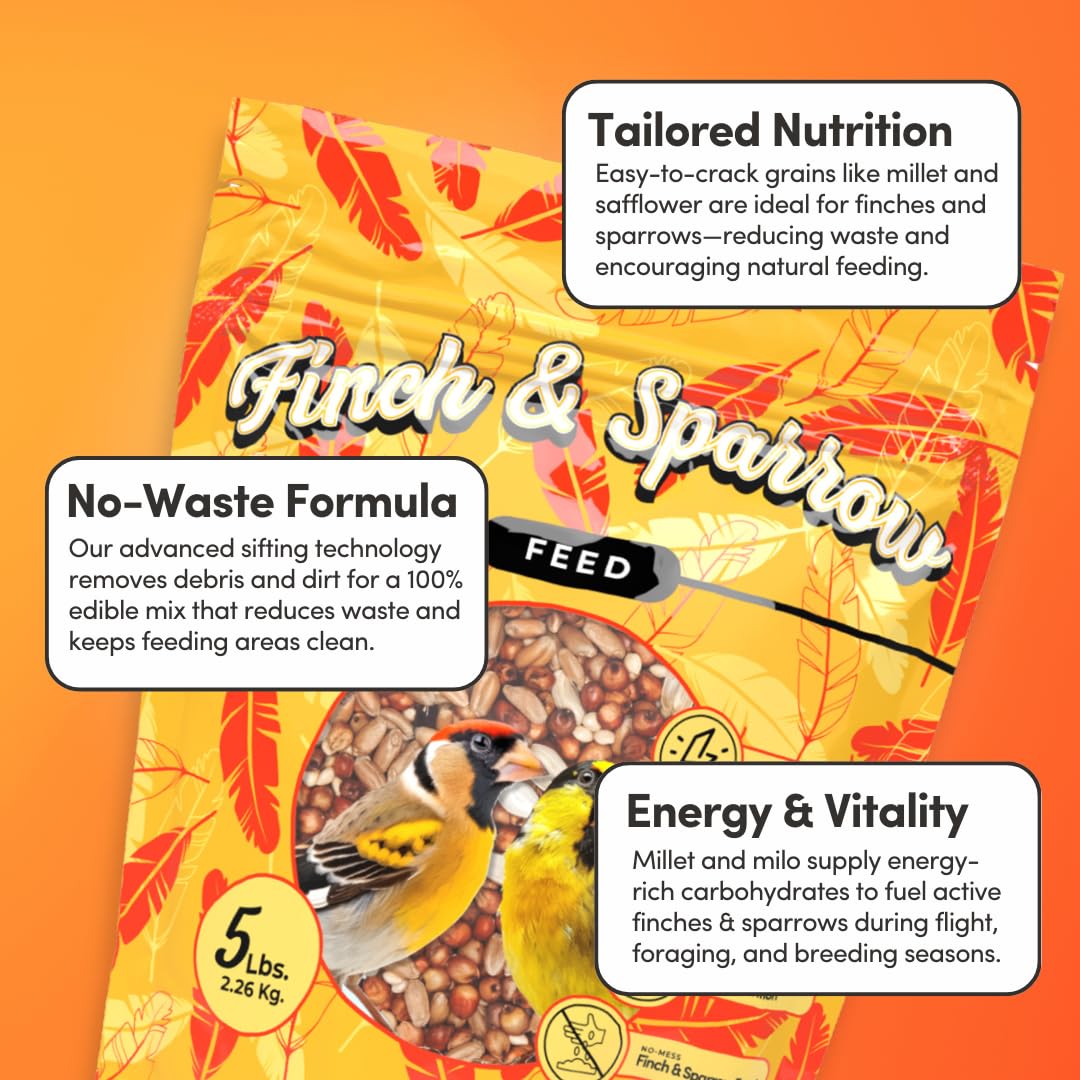 Mycelium Organic Finch & Sparrow Wild Bird Food (5 LB Bag) | Premium Seed Mix for Songbirds | Balanced Energy & Nutrition | Sifted, Low-Waste, Made in USA