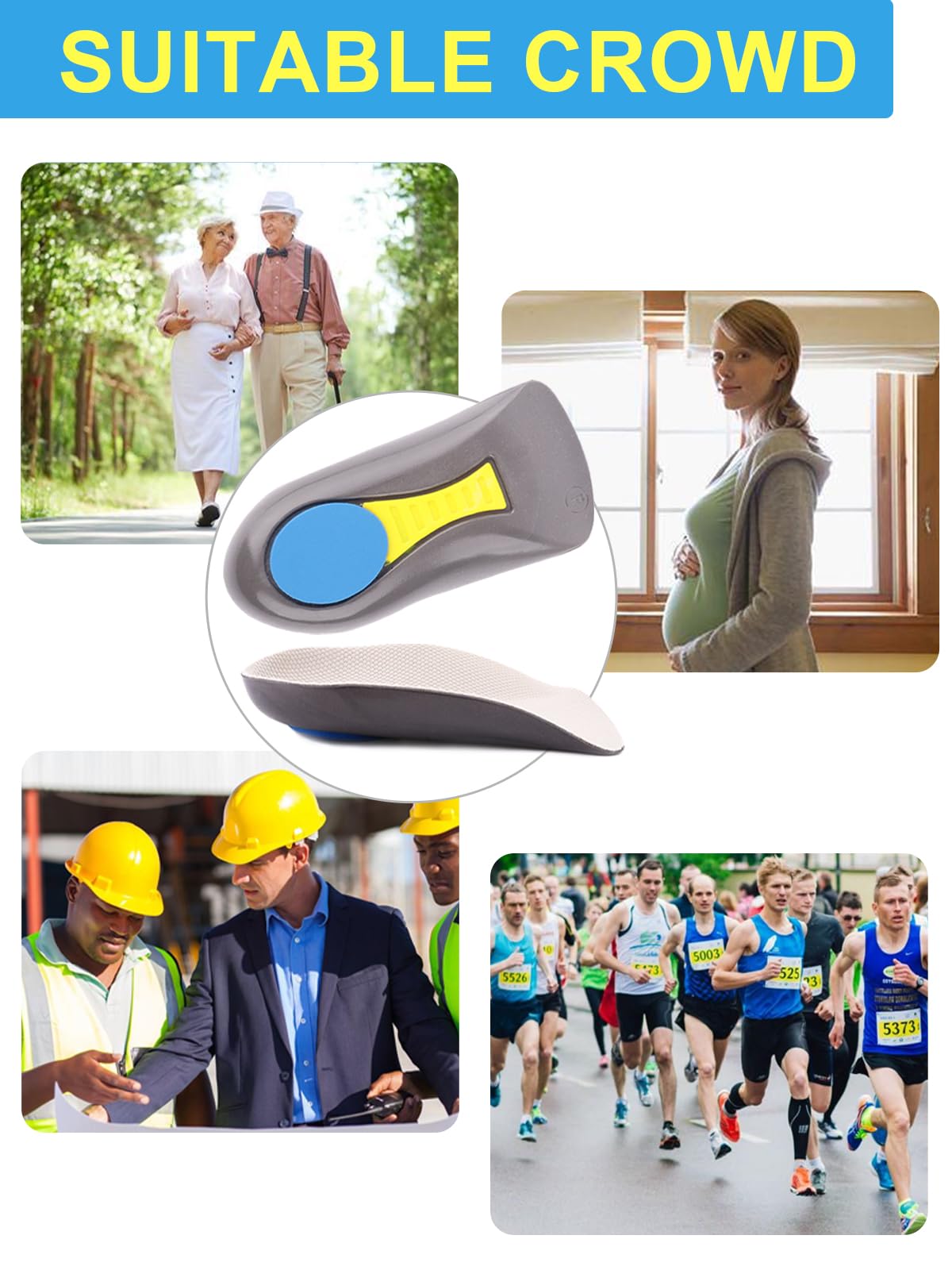 Heel Cup Plantar Fasciitis Inserts Arch Support【PORON Cushion - Made in USA】 Men Women Heel Insoles for Heel Pain (Gray, Women 6-11.5 / Men 4.5-9.5)