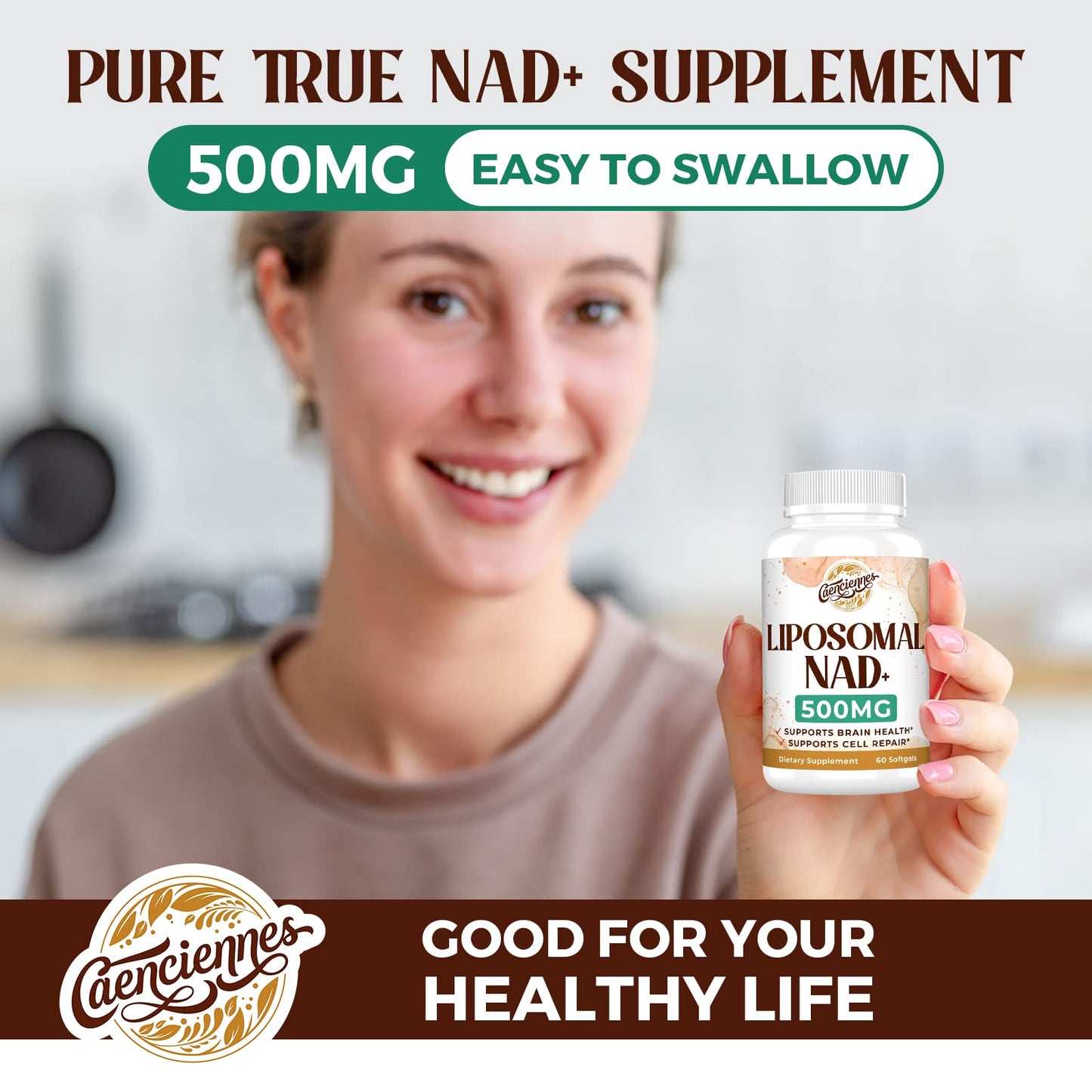 Liposomal NAD+ 500 MG Supplement, True NAD Plus Supplement, Superior Absorption, Boost NAD+ More Efficient Than Nicotinamide Riboside for Cellular Energy, Healthy Aging, 60 Serving