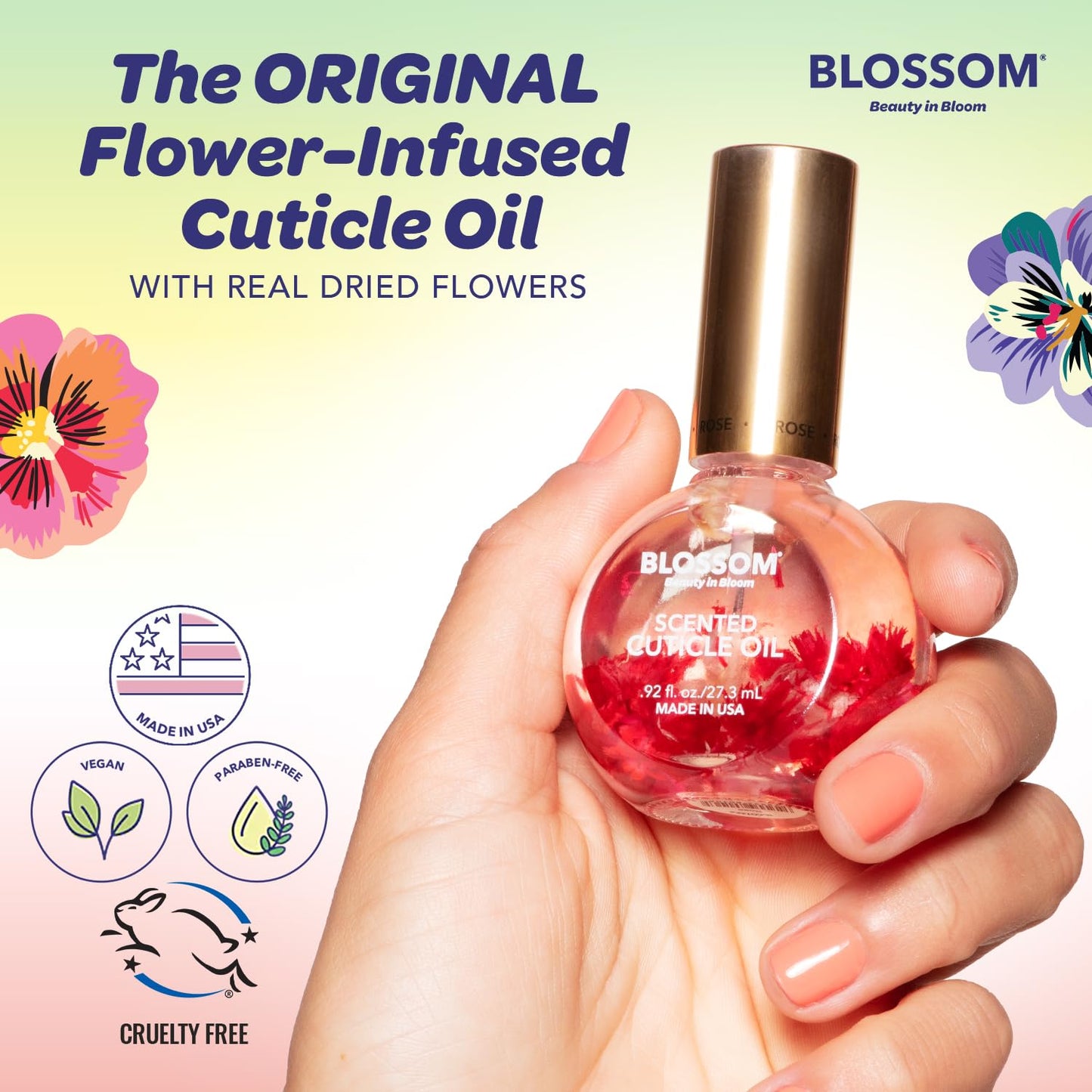 Blossom Cuticle Oil for Nails, Hydrating, Moisturizing, Scented Nail Oil Cuticle Care, Infused with Real Flowers, Made in USA, 0.5 fl. oz, Honeysuckle