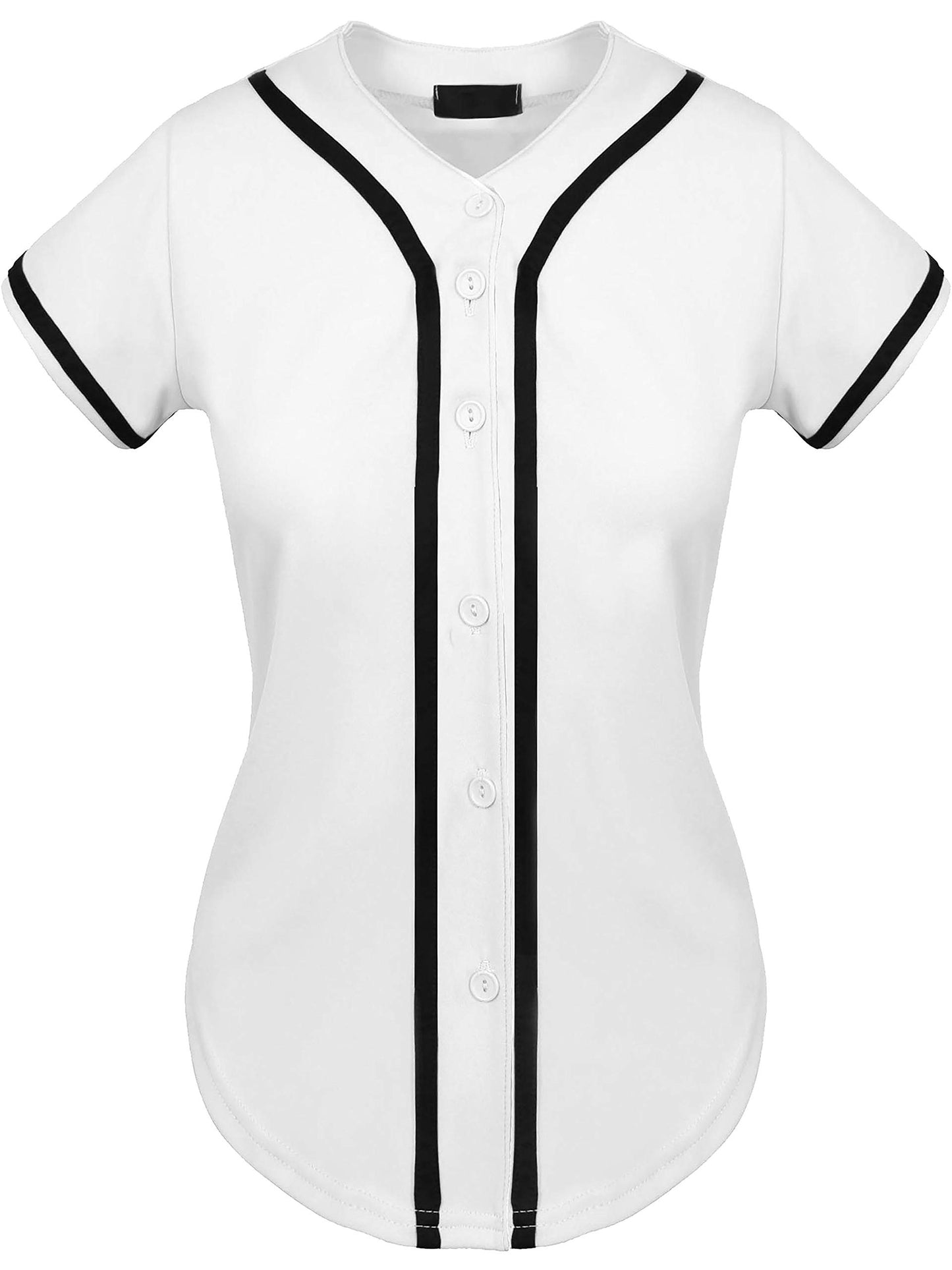 Hat and Beyond Womens Baseball Jersey Button Down Tee Short Sleeve Softball Active Shirts Made in USA (Large, 3up01 White/Black)