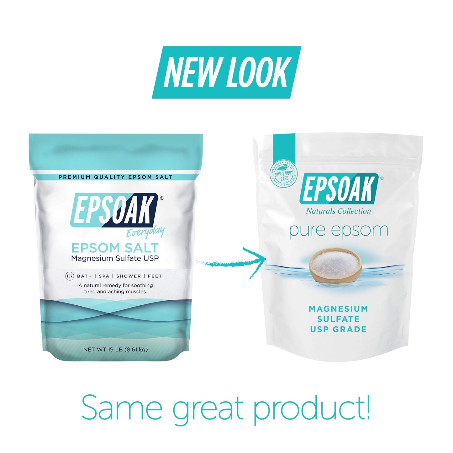 Epsoak Epsom Salt 19 lb. Magnesium Sulfate USP, Resealable Epsom Salt Bulk Bags Unscented, Made in The USA, Cruelty-Free Certified