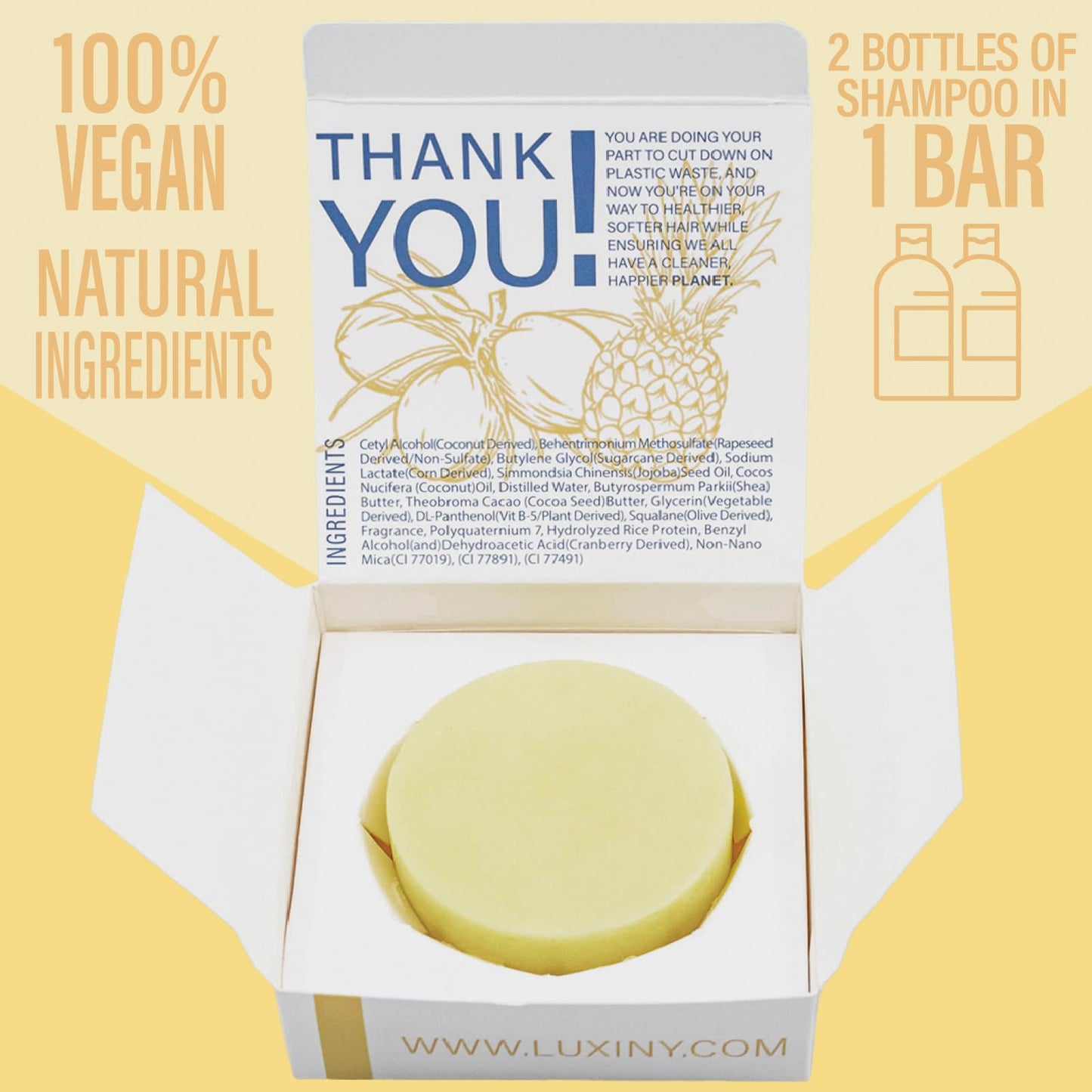 Luxiny Pina Colada Shampoo and Conditioner Bar Set - Sulfate-Free Shampoo Bar (60g) & Deep Conditioner Bar (50g) for Normal to Dry Hair, Made in USA