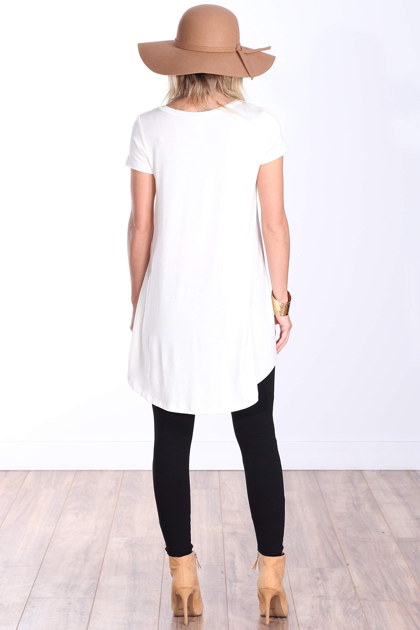 Popana Womens Short Sleeve Summer Tunic Tops to Wear with Leggings Loose Fit Made in USA Pearl