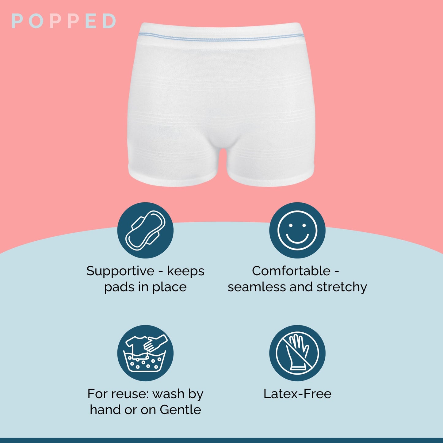 POPPED Disposable Postpartum Underwear (5 Pack) | Stretchy High Waist Boyshorts for C-Section, Surgery Recovery | Mesh Underwear for Women | Postpartum Essentials | One Size Fits Most (28"-48") White